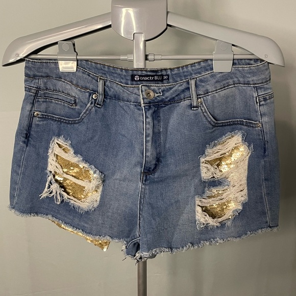 Gold sequin pockets jean shorts size 30 - Picture 1 of 11